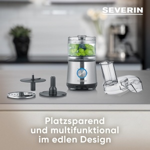 SEVERIN Tocator multiplu compact, tocator universal pentru tocare grosiera si fina, robot de bucatarie cu accesorii extinse, otel inoxidabil periat / negru, KM 3865 - Img 5