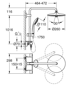 Sistem de dus GROHE Vitalio Joy 260, crom, cu termostat, 3 moduri de jet - Img 4