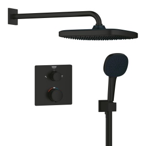 Sistem de dus incastrat GROHE Precision 250 25 cm negru mat cu termostat si functie de economisire a apei
