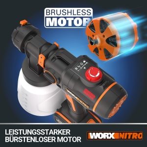 Sistem de vopsire cu pulverizare Worx WX020.9 Nitro, motor fara perii, 3 modele de pulverizare, 4 dimensiuni de duze - Img 2
