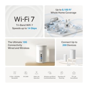 Sistem Wi-Fi Mesh TP-Link Deco BE68, Tri-Band, 14 Gbps, 3 unitati - Img 3