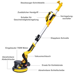Slefuitor de perete HYCHIKA 750W cu maner telescopic si absorbtie de praf - Img 9