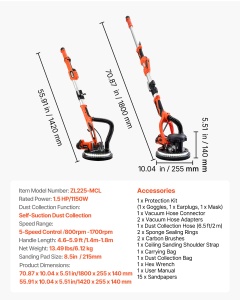Slefuitor electric VEVOR ZL225-MCL, 1150 W, 255 mm, cu LED si maner telescopic - Img 7