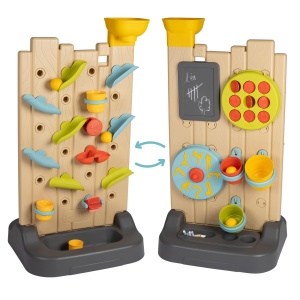 Smoby - Perete de activitate 6-in-1 (48x43x88 cm) - Perete de joaca pentru interior si exterior cu 6 jocuri pe 2 laturi - inclusiv plimbare pe apa, alergare de marmura si joc de aruncare a mingii, jucarii pentru copii de la 2 ani