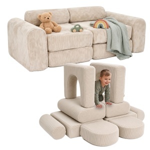 Sofa pentru copii Relaxdays, 10 piese, modular, bej, material cord