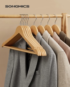 SONGMICS Umerase din lemn set de 30 cuier din lemn masiv crestaturi in zona umerilor punte antiderapanta pentru pantaloni carlig rotativ la 360deg pen - Img 2