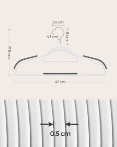 SONGMICS Umerase Set de 50 cuier din plastic antiderapant economie de spatiu grosime 05 cm 42 cm lungime carlig rotativ la 360deg argintiu alb-gri inc - Img 5
