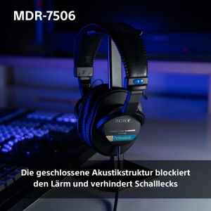 Sony MDR-7506 Casti pentru monitor de studio, inchise, cu fir, 10 Hz-20 kHz, 63 ohmi, usoare, design pliabil (227 g), ideale pentru inregistrare si mixare in studio, incl. carcasa, negru - Img 4