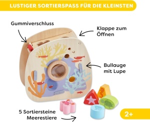 Sortierbox HABA Unterwasserwelt - Joc de sortare cu animale marine, 18 luni, cu lupa - Img 2