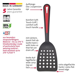 Spatule Westmark, rezistente la caldura pana la 270 degC/ 518 degF, suprafata larga de contact si margine special aplatizata, plastic, galant, negru/rosu, 29372275 - Img 4