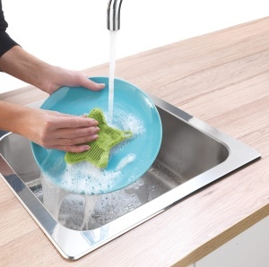 Sponge de curatare Metaltex din silicon, forma stea, verde, lavabil in masina de spalat - Img 2