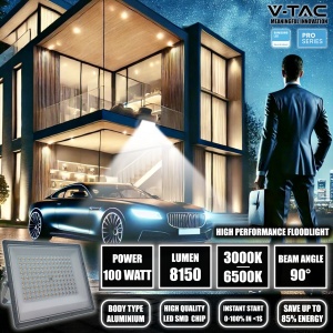 Spot LED V-TAC exterior 100W - [Samsung Chip + RLE Technology] - 8150 lumeni - IP65 - Proiector LED pentru casa, gradina, garaj, depozit - Spot LED pentru exterior - CCT 3-IN-1 Lumina calda, rece sau neutra - Img 3