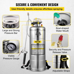 Spray de presiune VEVOR 12L din otel inoxidabil, 1.5-4.0 bar, cu furtun de 91 cm - Img 6