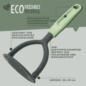 Stampfer pentru cartofi Fackelmann Ecolution, 25 cm, din materiale ecologice, mint si gri - Img 2