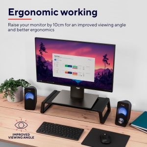 Stand Monitor Trust Monta 41 x 22 x 10 cm, Suport Ecran din Sticla Securizata, Suport Monitor Birou, Suport Monitor pentru Laptop, Ecrane, Computer, Notebook, Mac, PC, Office - Negru - Img 2
