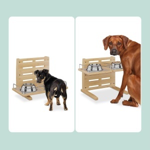 Statie de hranire pentru caini Relaxdays, din bambus, ajustabila pe 5 inaltimi, 37x55x36 cm - Img 5