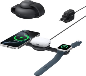 Statie de incarcare wireless Anker MagGo 3-in-1, 15W, portabila, cu adaptor EUUSUK