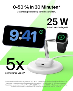 Statie de incarcare wireless Belkin UltraCharge 3-in-1, 25W, alba - Img 2