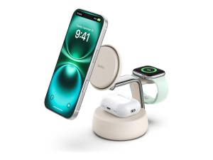 Statie de incarcare wireless Belkin UltraCharge Pro Qi2.2, 25W, 3 in 1, culoare sand - Img 4