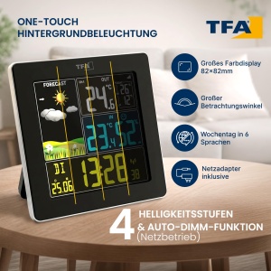 Statie Meteo TFA Dostmann SUN2 cu Senzaur Exterior, Display Colorat, Negru - Img 3