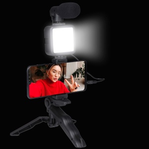Stativ pentru Smartphone Grundig cu Lampa si Microfon, Negru, pentru Telefoane de 53-84 mm - Img 9