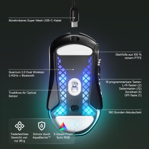 SteelSeries Aerox 9 Wireless Mouse Gaming RGB 18 Butoane Bluetooth 24 GHz - Img 4