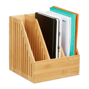 Stehsammler Bambus Relaxdays, 3 Facher, pentru documente A4, 30 x 28 x 26,5 cm