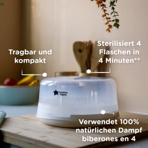 Sterilizator cu abur Tommee Tippee pentru biberoane si accesorii, ucide virusii++ si 99,9% din toate bacteriile, ciclu de sterilizare de 4 minute - Img 3