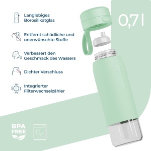 Sticla cu filtru Wessper B2, 700ml, Borosilikat, BPA-free, Verde - Img 2