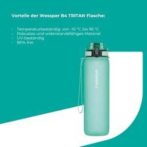Sticla de apa sport Wessper Active Max, 1L, fara BPA, rezistenta la temperaturi extreme, culoare menta - Img 4