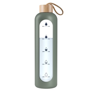 Sticla de apa Wessper 1L din sticla borosilicata, cu husa din silicon, culoare olive - Img 8