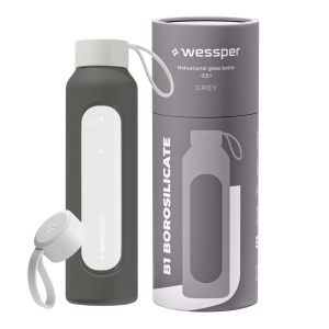 Sticla de apa Wessper B1, 500ml, borosilikat, gri, cu scala de hidratare