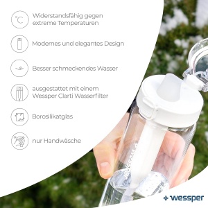 Sticla de Apa Wessper Clarti 680ml cu Filtru Activ, Borosilikat, Transparent - Img 2