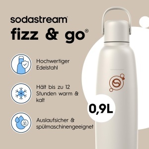 Sticla de inox SodaStream Fizz Go 0,9L, termorezistenta, bej - Img 3