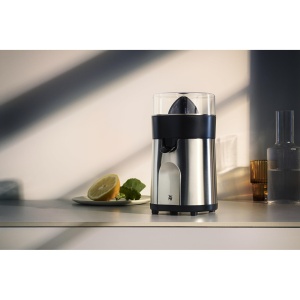 Storcator WMF Stelio, storcator electric de citrice, storcator de portocale, 85 wati, 2 conuri de presare, opritor de picurare, insertie strecuratoare, storcator electric de lamaie, otel inoxidabil mat - Img 2