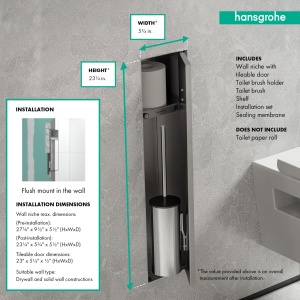Suport de perete pentru periuta de dinti hansgrohe XtraStoris Rock, inox, cu usa beflisabila - Img 5