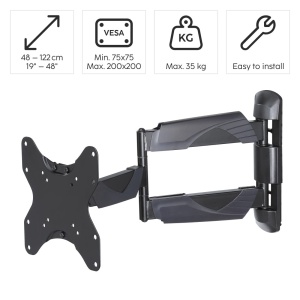 Suport de perete TV Hama, pliabil, extensibil (suport de perete TV 19-48 inch, VESA 75x75 pana la VESA 200x200, pana la 35 kg, 3 articulatii, cu dibluri Fischer si instructiuni de asamblare) negru - Img 3