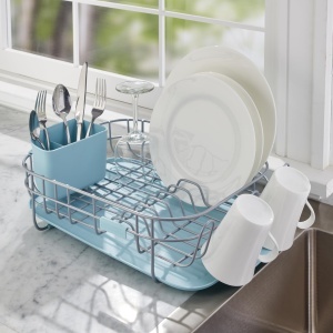 Suport de uscare compact KitchenAid cu tava de scurgere si cos detasabil 32x44x16 cm Mineral Water - Img 7