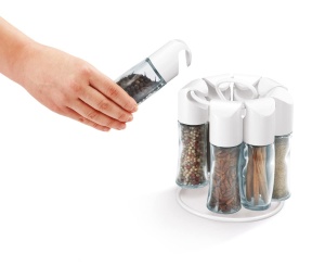 Suport pentru condimente Metaltex Spice-8, 8 recipiente sticla, alb - Img 3