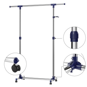 Suport pentru haine SONGMICS suport pe roti tuburi cu acoperire din otel inoxidabil cu bara extensibila carlige laterale pentru accesorii reglabile pe - Img 4