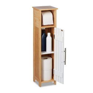 Suport pentru hartie igienica Relaxdays, MDF si Bambus, 71x18x20 cm, albmaro