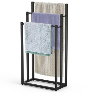 Suport pentru prosoape VOUNOT, metal, 3 stang, negru, stabil si compact
