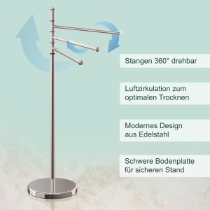 Suport prosoape Relaxdays, 3 stangi mobile, inox, 85,5 x 42 x 22 cm - Img 5