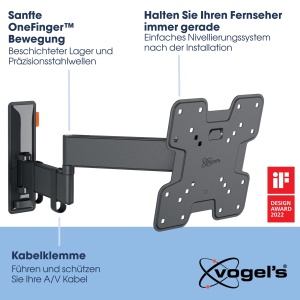 Suport TV de perete Vogels Comfort TVM 3245, 19-43 inch, 180 rotire, negru - Img 3