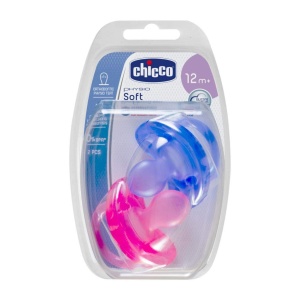 Suzeta Chicco Physio Soft, 100% silicon, 2 bucati, roz/violet, 16-36 luni (pachet de 2)