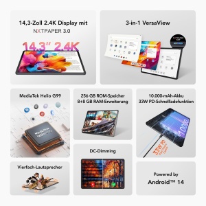 Tableta TCL NXTPAPER 14, 14.3 2.4K, 256GB, 10.000mAh, Gri - Img 2