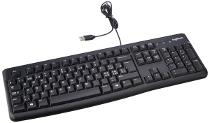 Tastatura Business cu fir Logitech K120 pentru Windows si Linux, Port USB, Tastare silentioasa, Robusta, Rezistenta la varsare, Suport pentru tastatura, Aspect QWERTZ elvetian - Negru