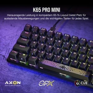 Tastatura de gaming cu fir optico-mecanica Corsair K65 PRO Mini RGB 65% - Comutatoare liniare OPX - Taste PBT Double-Shot - Compatibil iCUE - PC, PS5, PS4, Xbox - QWERTZ UK - Negru - Img 2