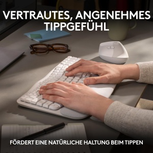 Tastatura ergonomica Logitech Wave Keys, wireless, alba, cu suport pentru incheieturi - Img 3