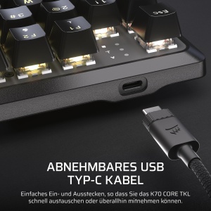 Tastatura mecanica de gaming CORSAIR K70 CORE TKL RGB Tenkeyless - Comutatoare liniare pre-lubrifiate CORSAIR MLX Red v2 - SOCD - Atenuare fonica cu doua straturi - Taste ABS - QWERTZ UK - Negru - Img 8